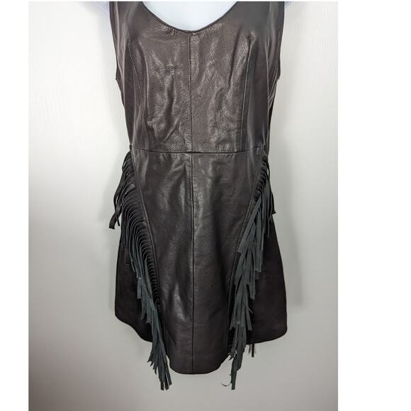 Nasty Gal Black Leather Suede Sleeveless Mini Dress Long Fringe Mesh Back Small - Picture 13 of 14